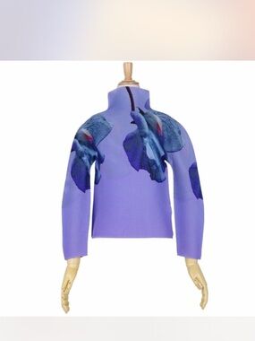 Issey Miyake   unique Lavender Floral-Print Funnel Neck Women's Sweater